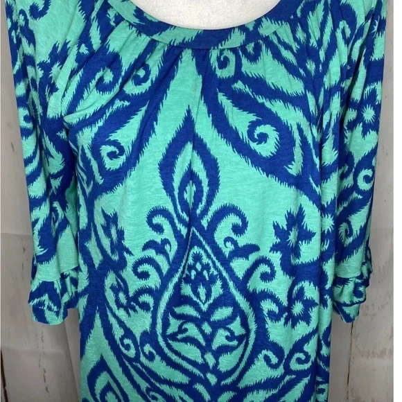 Lily pad Women Tunic Top Blouse Top Blue Teal Size medium 3/4 Sleeve G - Picture 2 of 11